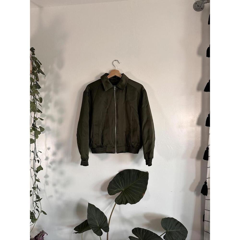 Madewell Satin Relaxed Zip-Front Bomber Jacket Size XS Military Minimalist